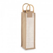 Jute bag with bamboo handles for 1 bottle